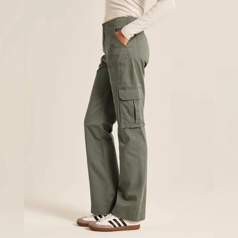 Abercrombie Relaxed Cargo Pants Wide Leg Baggy Grunge High Rise Olive Green 25 - Picture 1 of 11